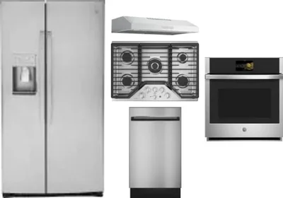 5 Piece Package Includes Refrigerator, Cooktop, Wall Oven, Hood And Dishwasher